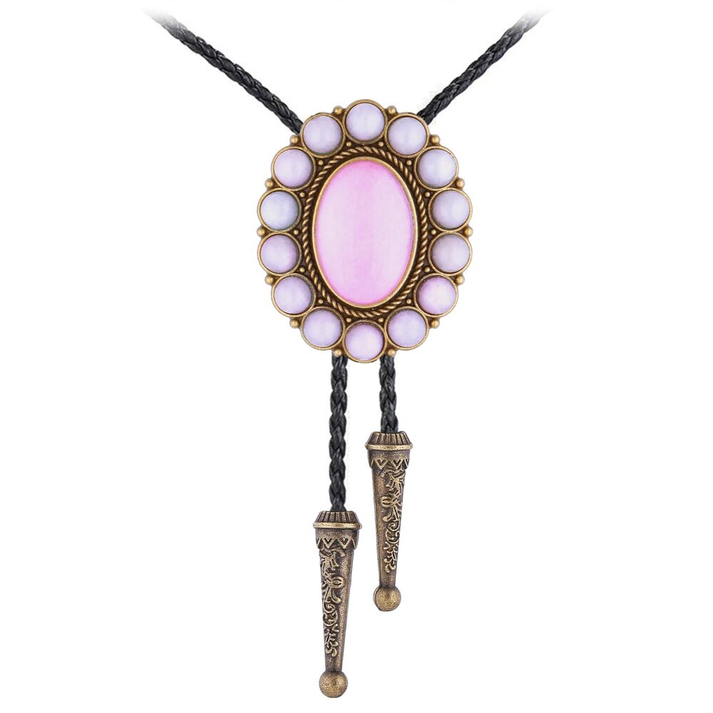 6744 Pink Bolo Tie Western Cowboy Emerald Bolo Tie Natural Stone Jade Rodeo